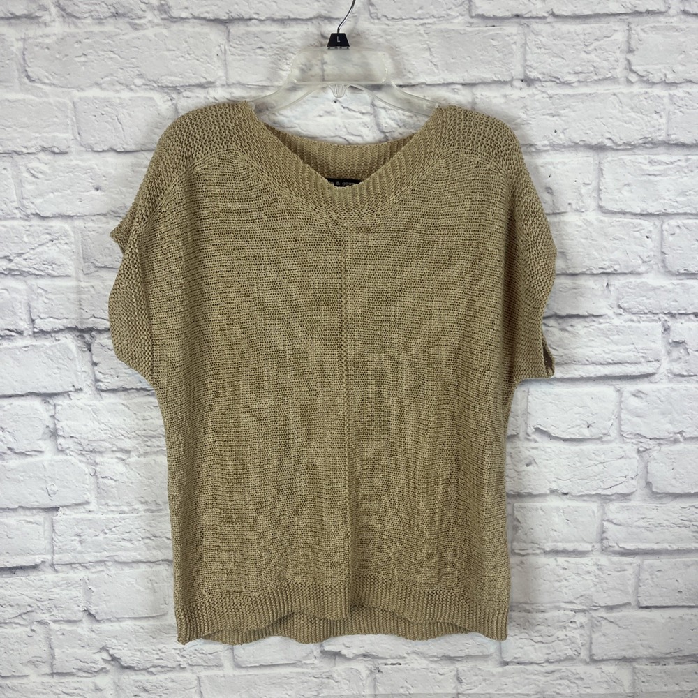 Cable & Gauge Women's Minimalist Coastal Loose Knit Tan Sweater Size XL Preppy